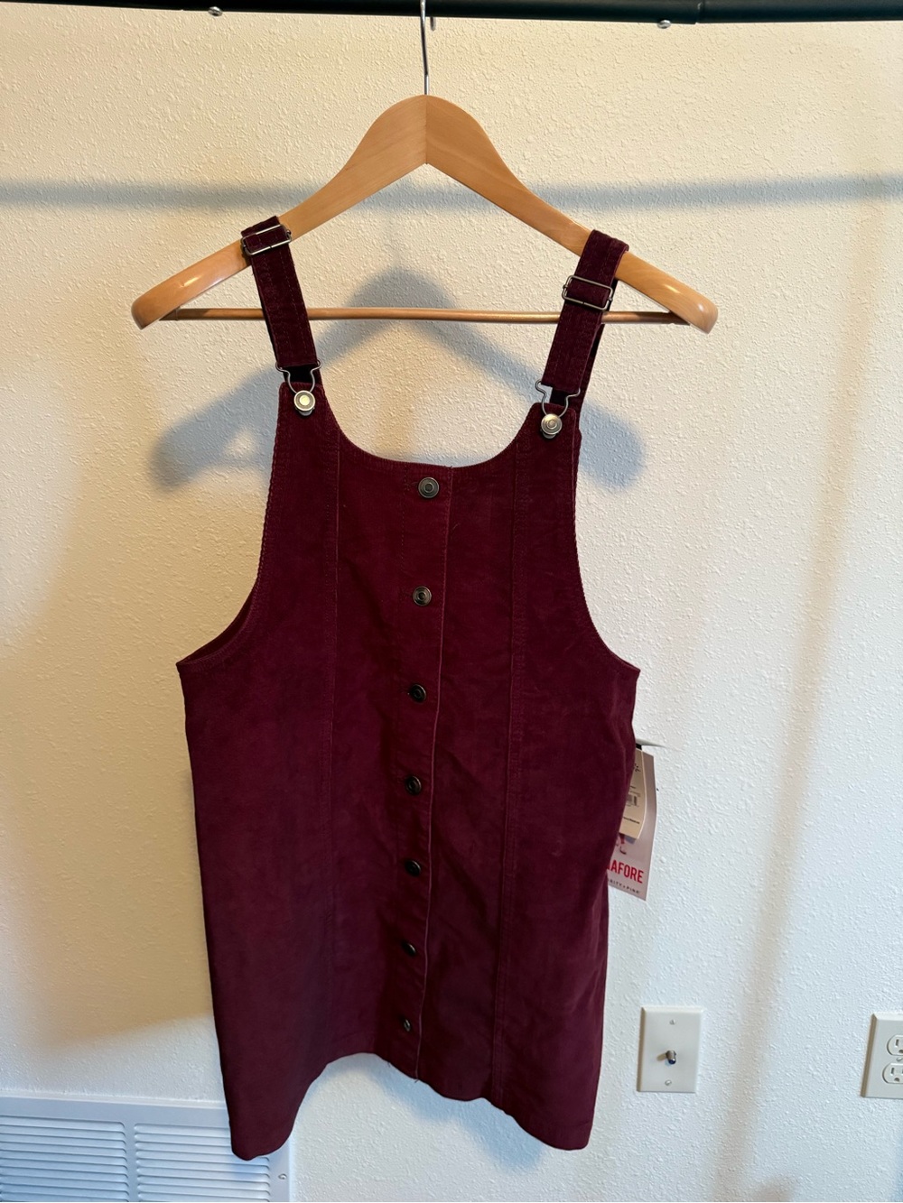 Celebrity Pink Burgundy Button-Front Corduroy Pinafore